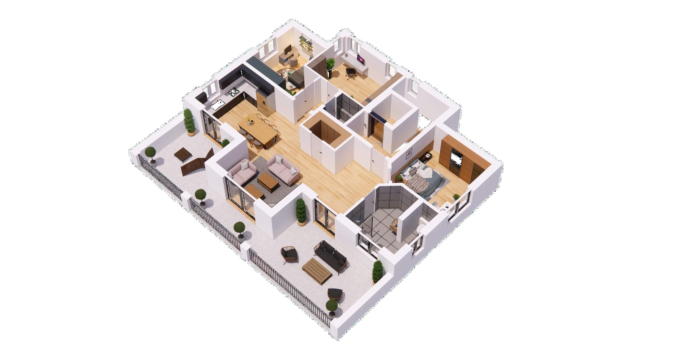 Grundriss WO 6 — 4-Zimmer-Penthouse mit Dachterrasse, ca. 124,94 m²
