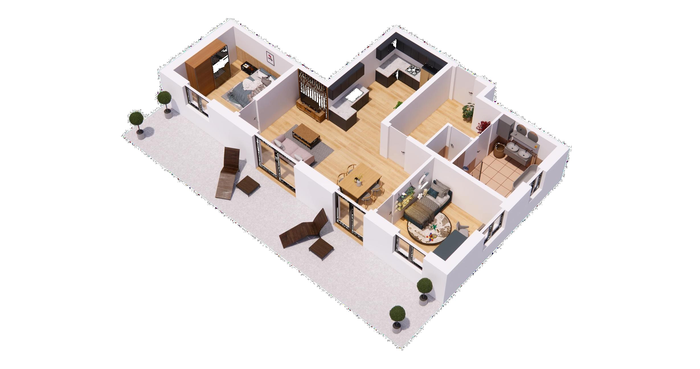 Grundriss WO 1 — 3-Zimmer-Wohnung mit großer Terrasse, ca. 98,11 m²