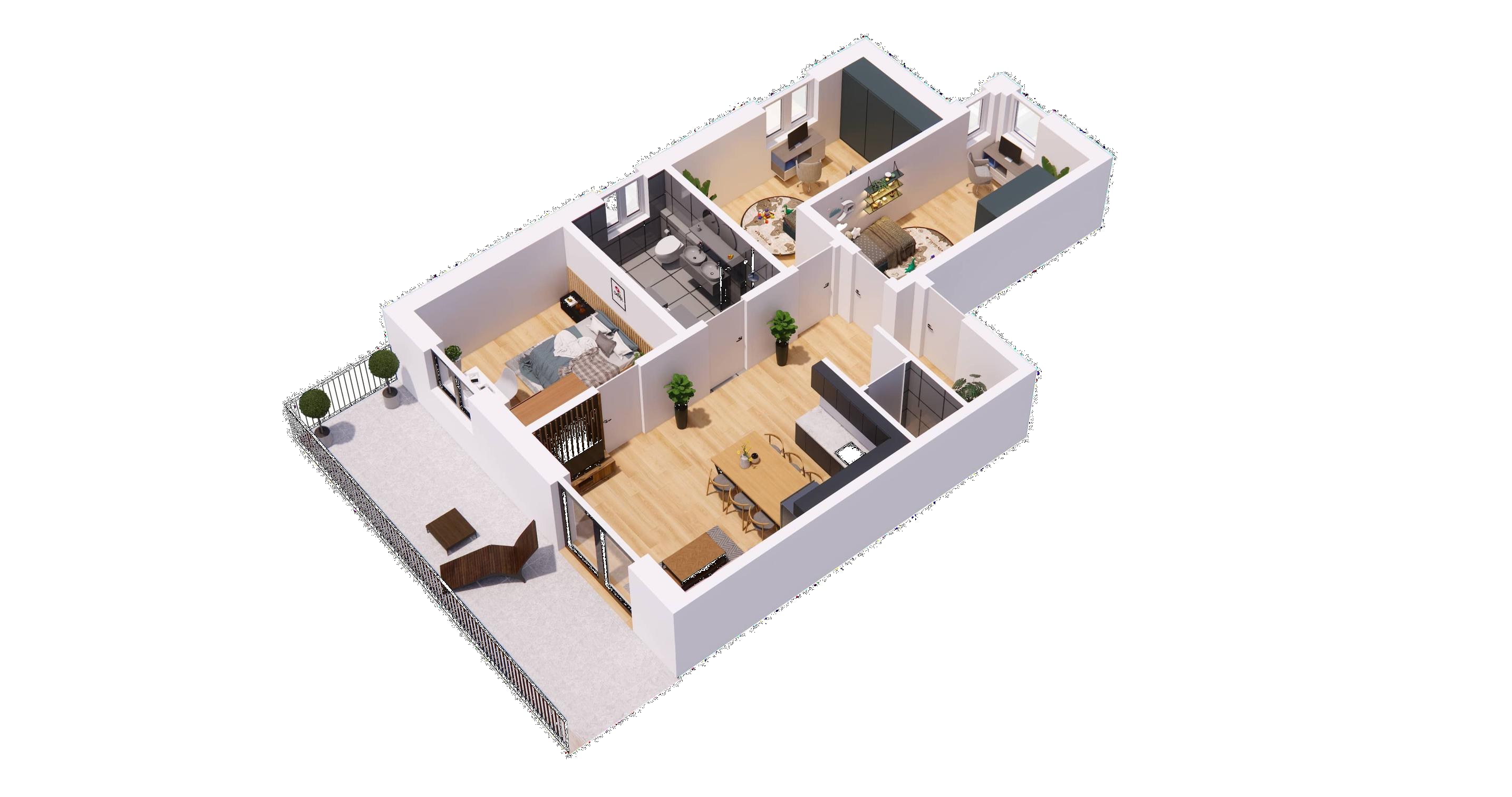 Grundriss WO 3 — 3-Zimmer-Wohnung mit Balkon, ca. 96,15 m²