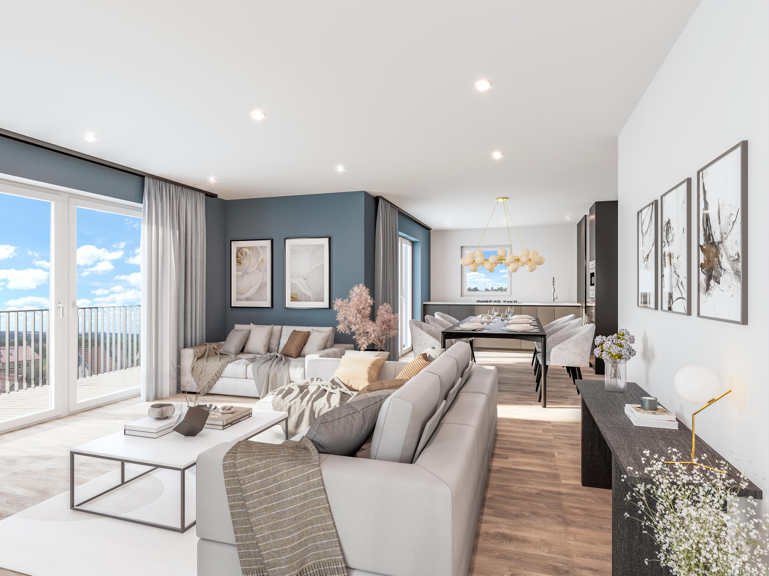 Wohnzimmer mit Zugang zum Balkon — Visualisierung